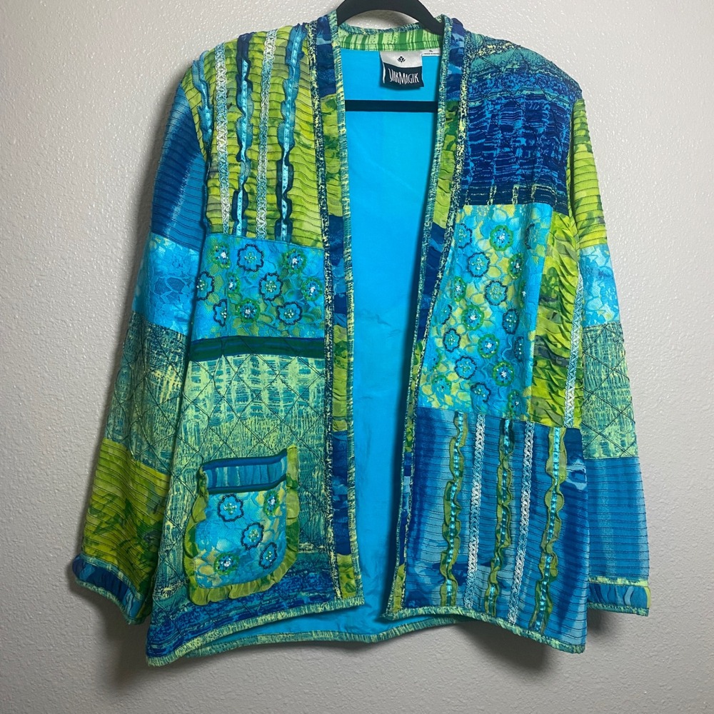 Yak Magik Blue Green Patchwork Jacket XL Mermaidcore Bohemian Hippie Maximalist